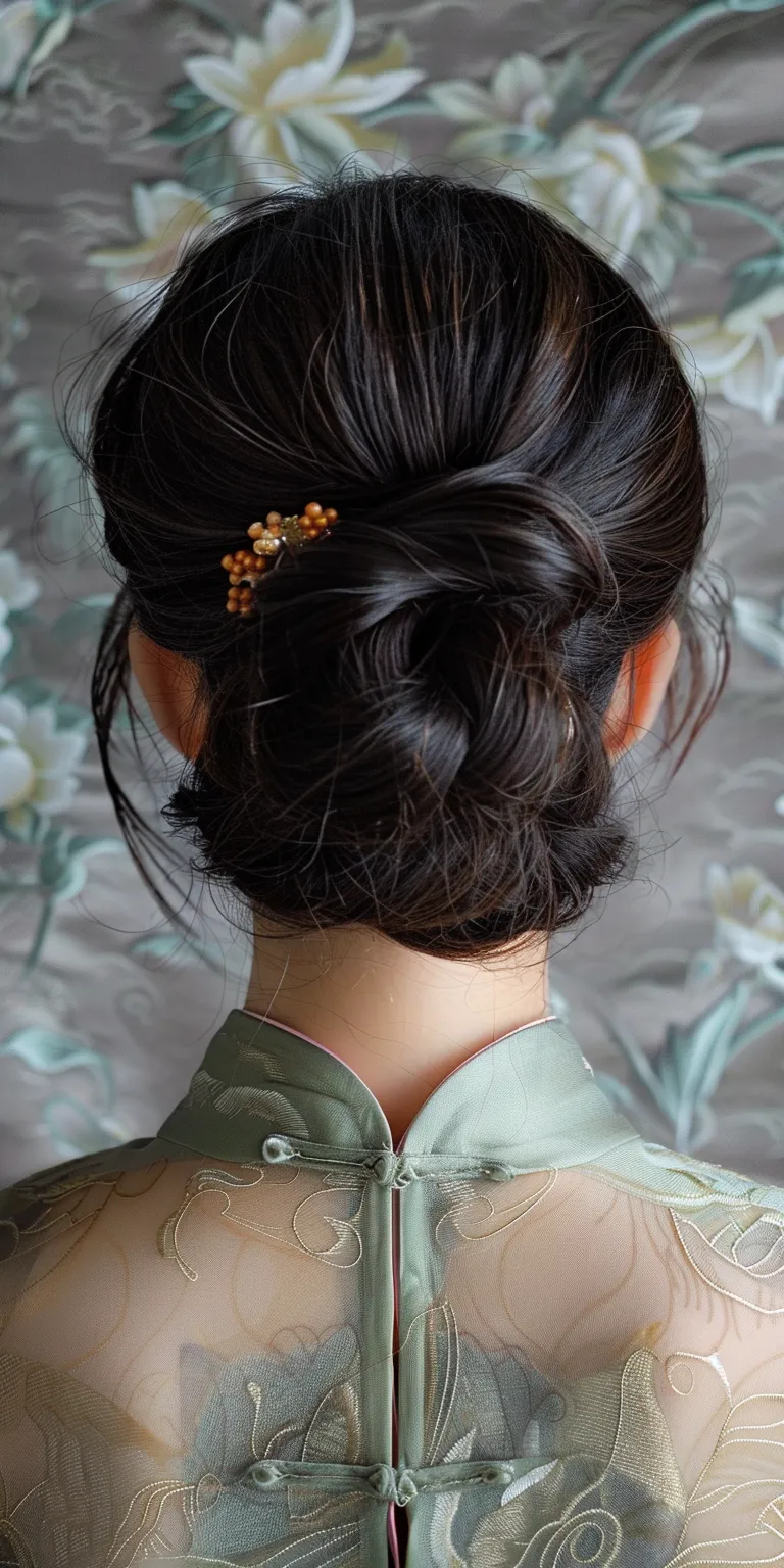 chinese hairstyle Updo, Chignon, Japanese women's hairstyles, Milkmaid braid, French twist