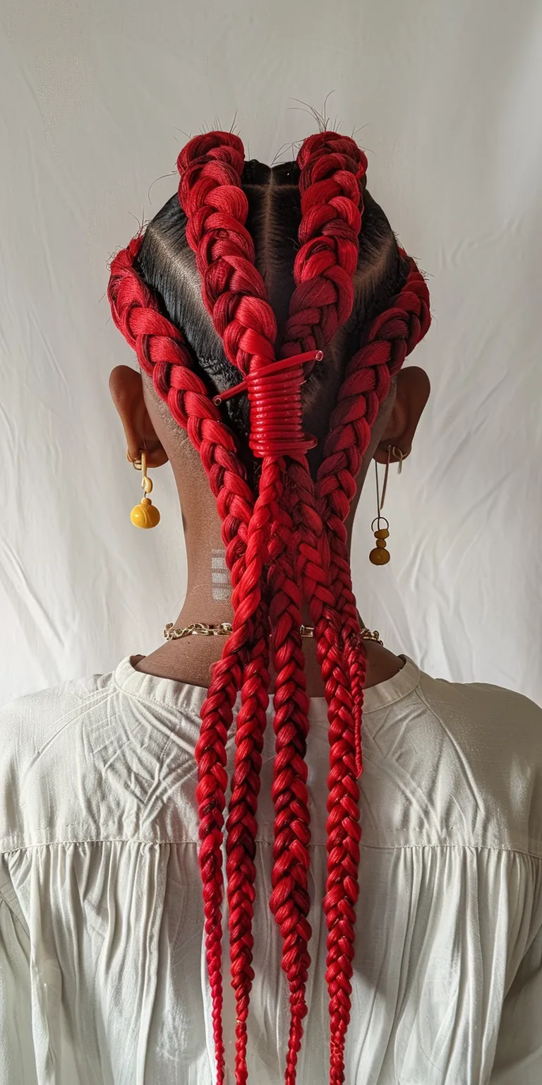 red knotless braids Waterfall braids, Boho Hair twists, Braid, Crochet