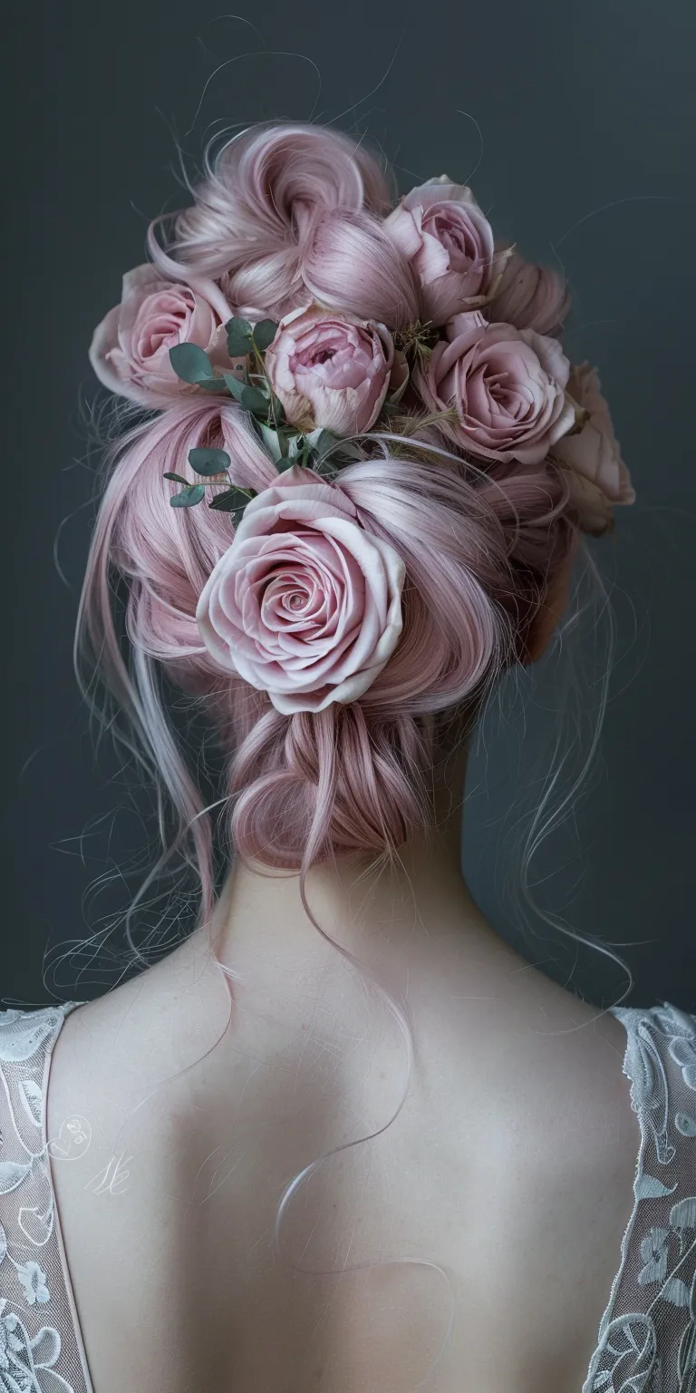 rose hairstyle Updo, Chignon, Ballerina bun, Japanese women's hairstyles, Milkmaid braid