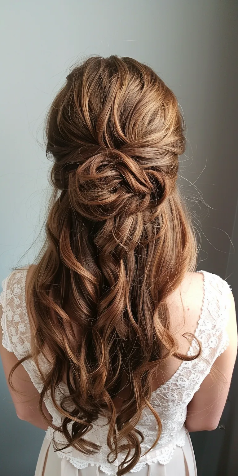 wedding hairstyles Waterfall braids, Updo, French braid, Boho Chignon