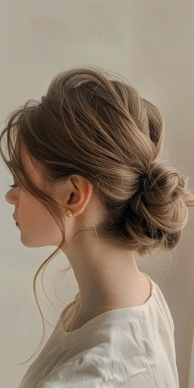 side bun hairstyle Updo, Chignon, Milkmaid braid, French twist, Japanese women's hairstyles