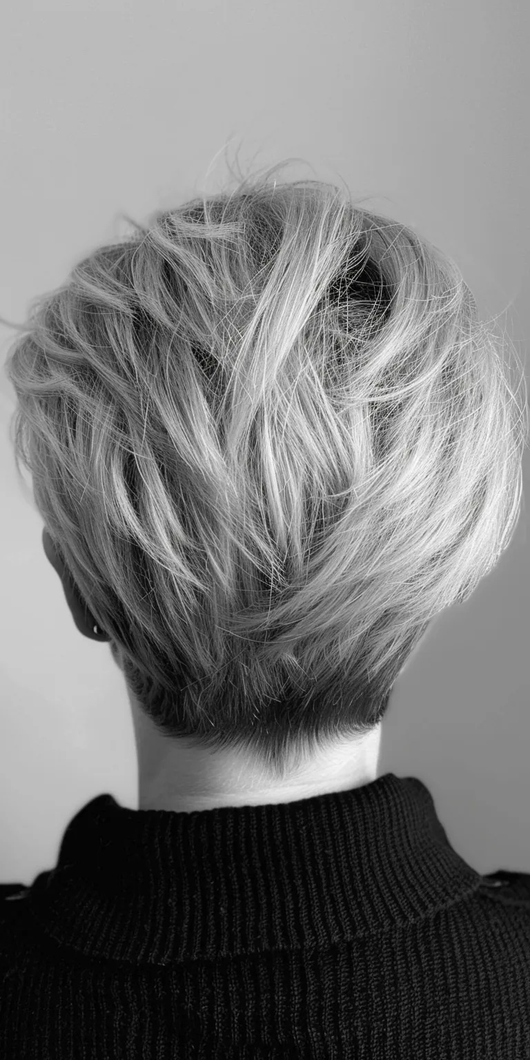 short grey hairstyles Asymmetric cut, Layered hair, Short brush Chignon, Feathered hair