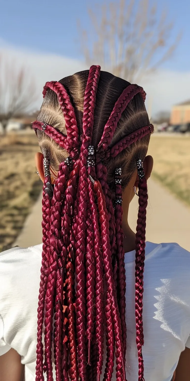 burgundy knotless braids Crochet braids, Hair twists, Boho Waterfall Cornrows