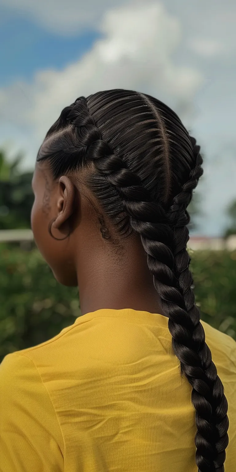 slick back braided ponytail Cornrows, Hair twists, French twist, Waterfall braids, braid