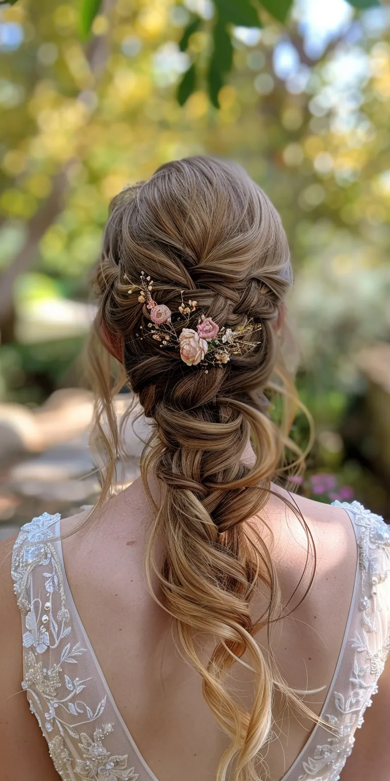 bridal hairstyles Updo, Boho braids, Waterfall Milkmaid braid, French braid