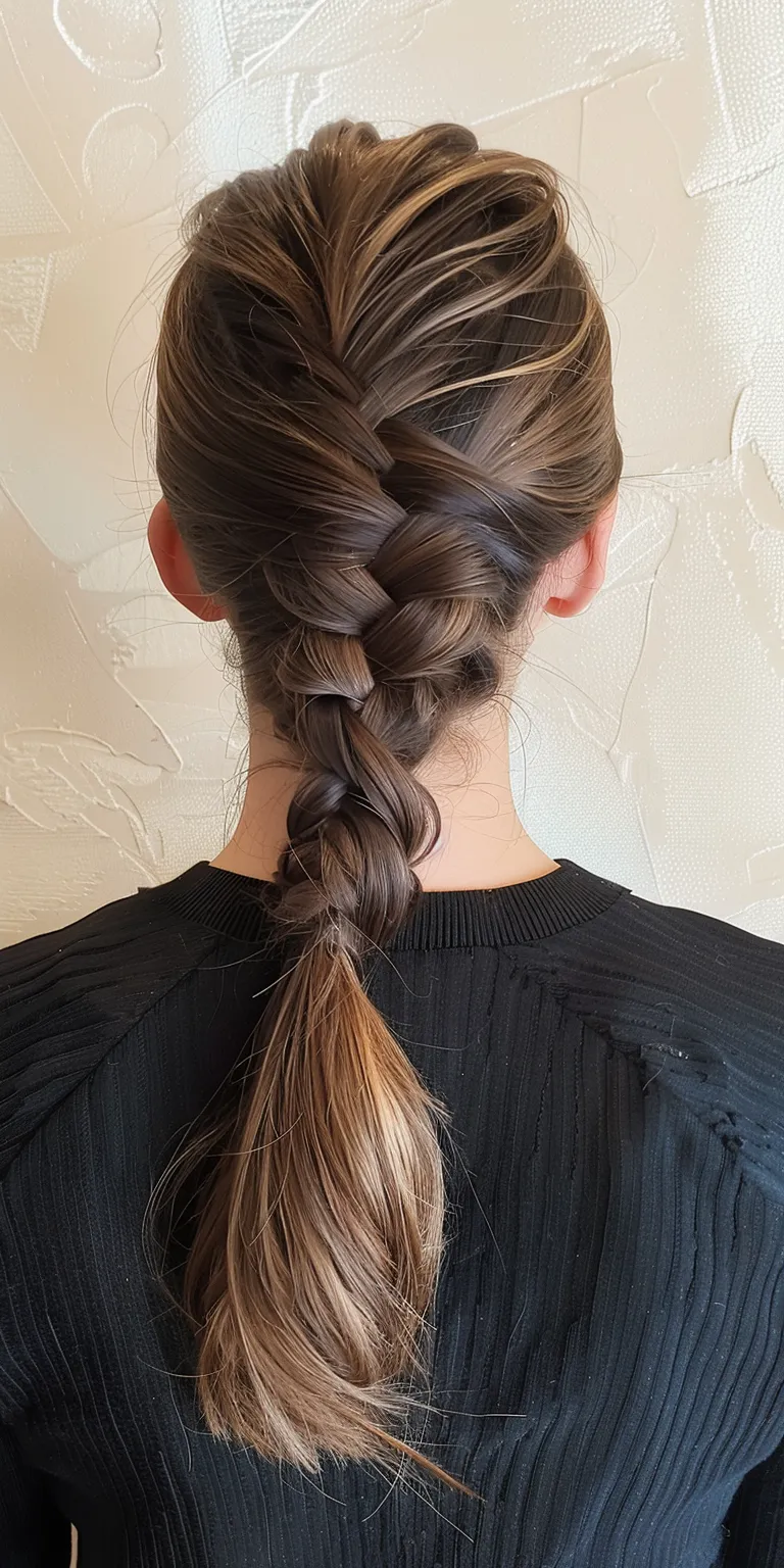 slick back braided ponytail French braid, Waterfall braids, twist, Braid, Milkmaid braid