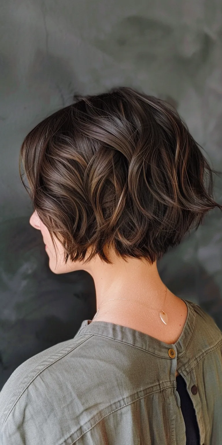 short hairstyles with bangs Asymmetric cut, Layered hair, Bob Digital perm, Short brush cut