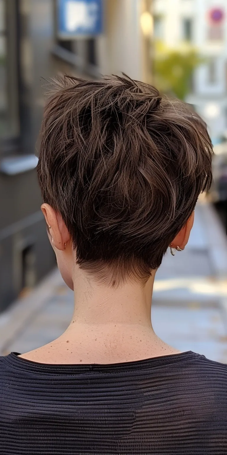 choppy haircuts Asymmetric cut, Short brush Pixie Updo, Chignon