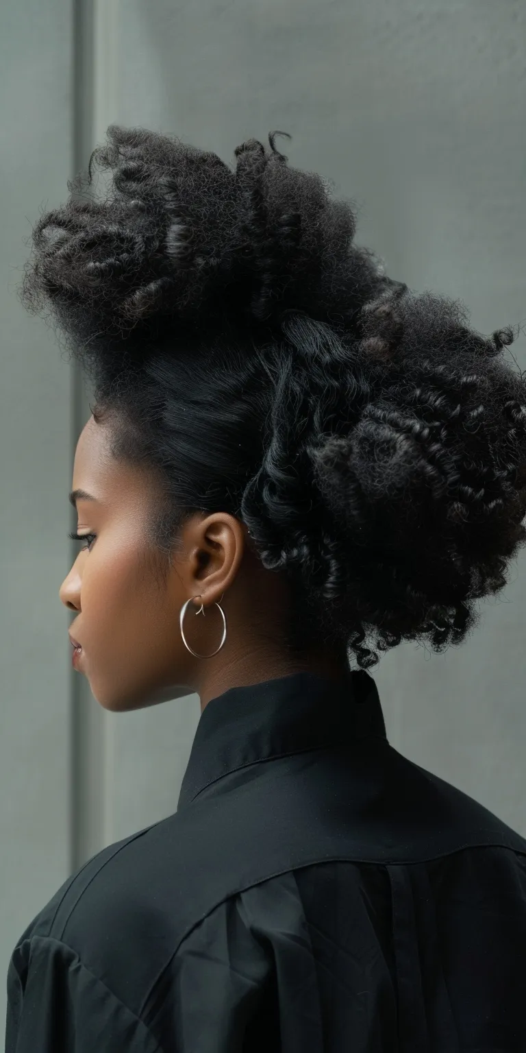 lines hairstyles Afro puffs, Kinky hair, Updo, Asymmetric cut, Pompadour