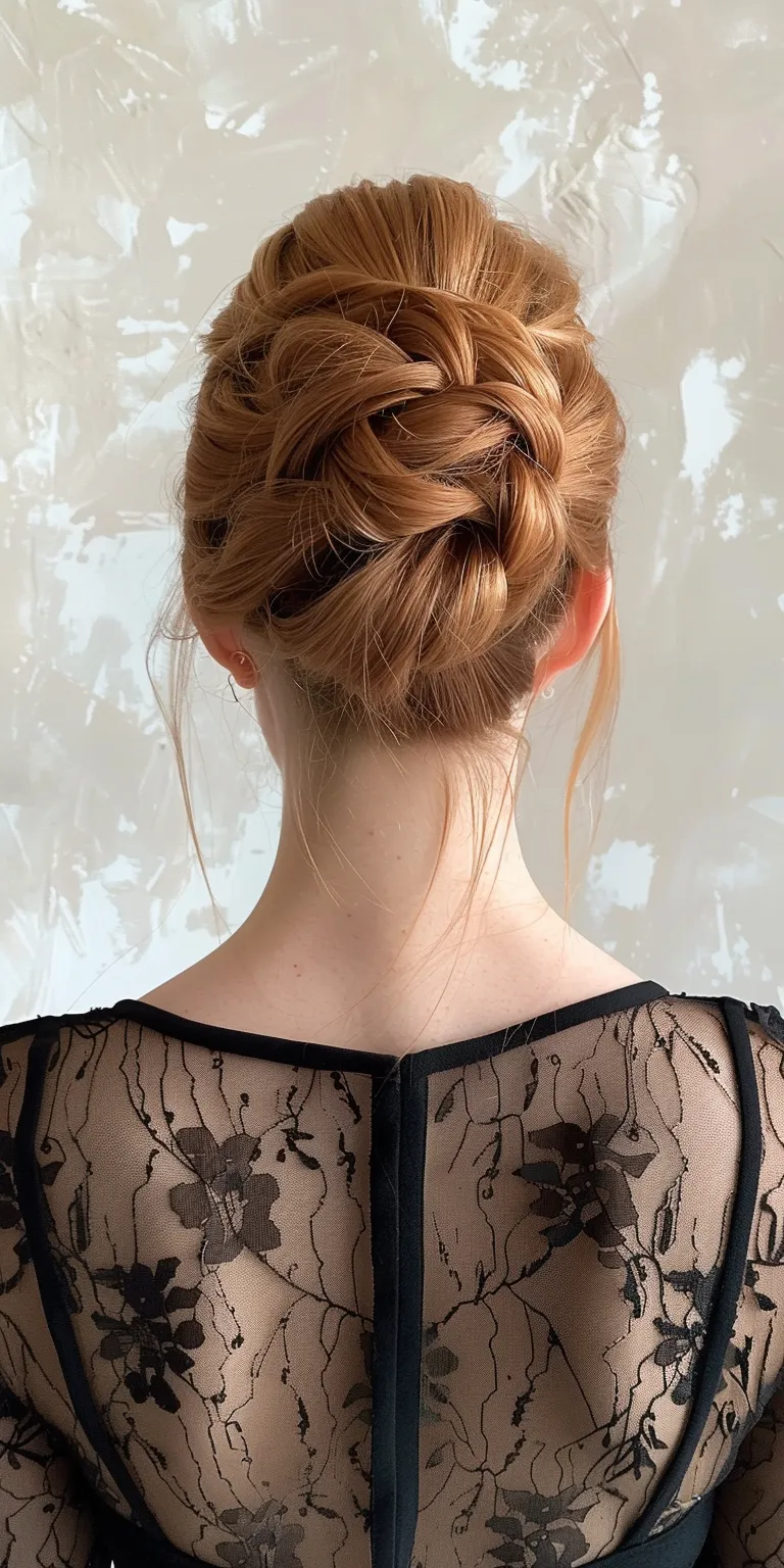 braided bun Updo, Ballerina bun, Chignon, French twist, Milkmaid braid