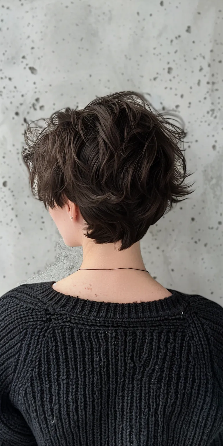 hair texture powder Asymmetric cut, Short brush Pixie Digital perm, Layered