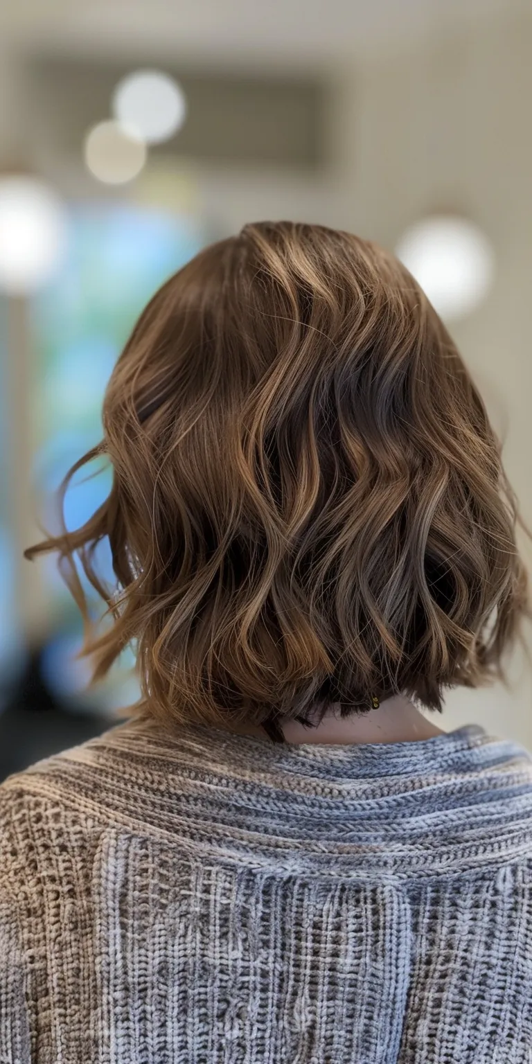 wavy lob Digital perm, Short brush cut, Asymmetric Bob Layered hair