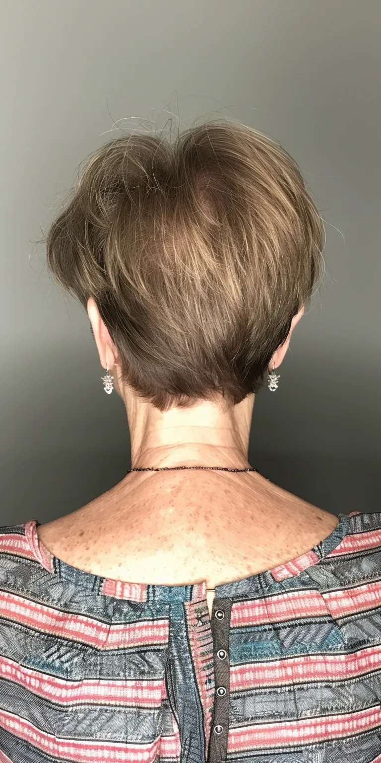 haircuts for older women with thin hair Short brush cut, Asymmetric Digital perm, French twist, Professional cut