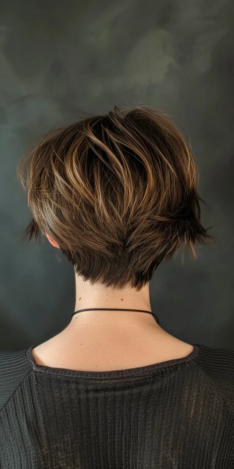 short choppy hairstyles Asymmetric cut, Short brush Pixie Professional Chignon