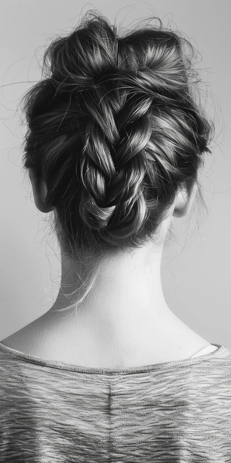 hair styles and  Chignon, French braid, Updo, Waterfall braids, Milkmaid braid