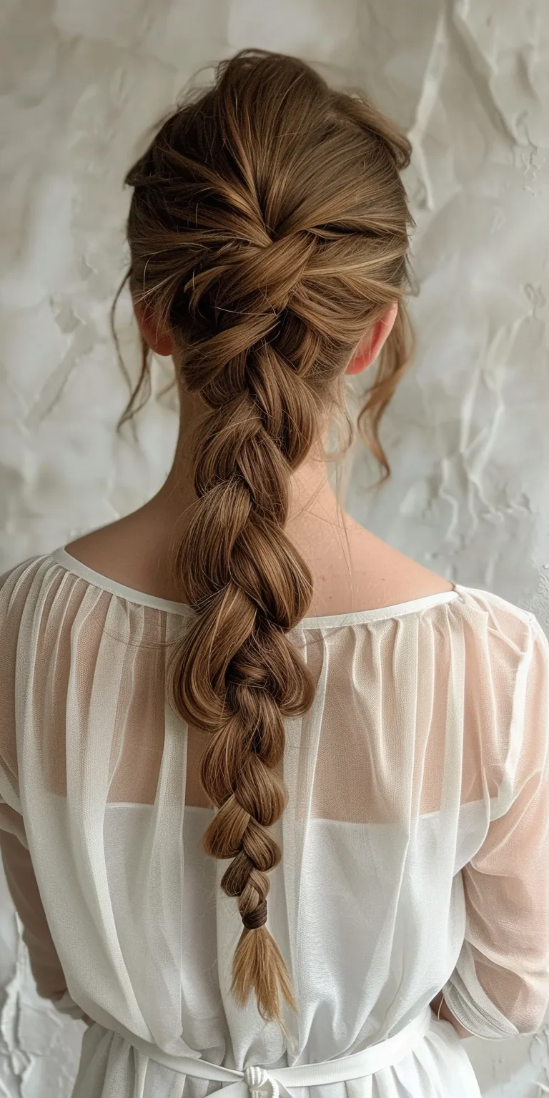 braided up ponytail French braid, Waterfall braids, Milkmaid Updo, Boho braids