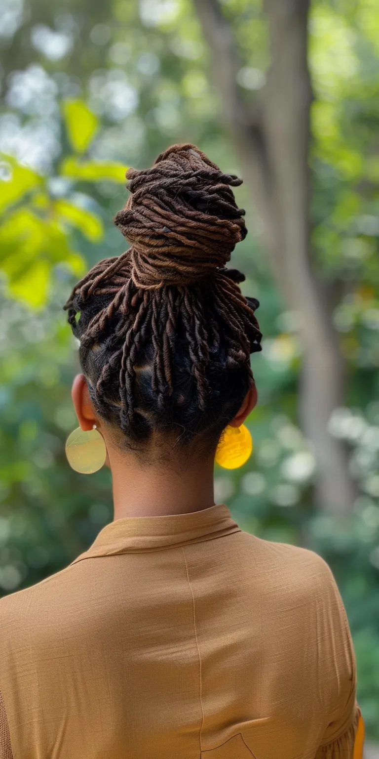 locs hairstyle French twist, Hair twists, Updo, Chignon, Afro puffs