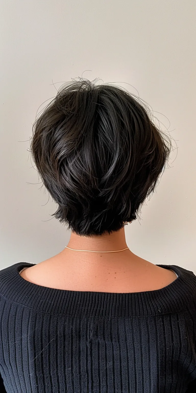 low haircuts Asymmetric cut, Short brush French twist, Chignon, Digital perm