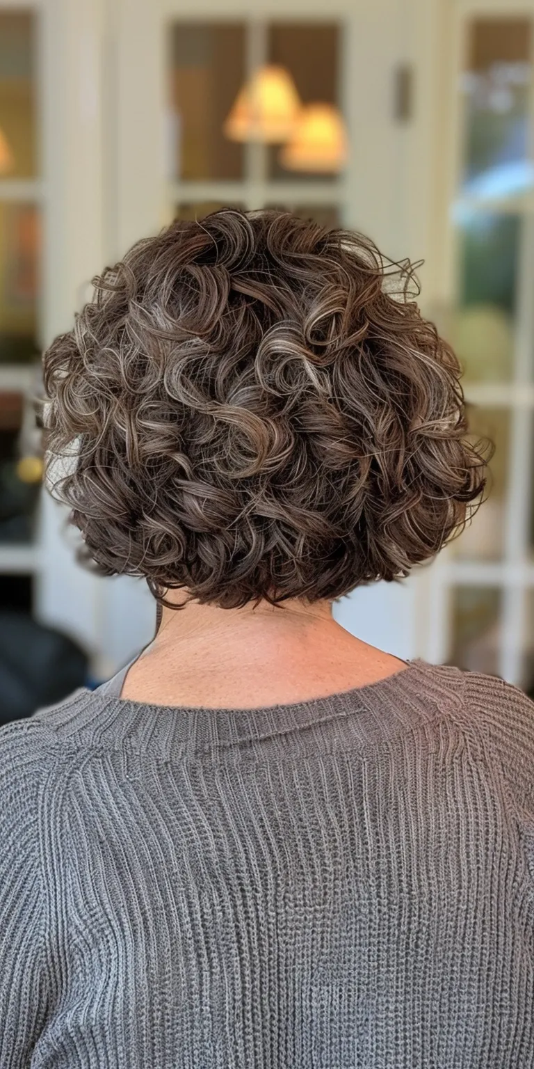 curly bob hairstyles Digital perm, Short brush cut, Asymmetric Professional Stacked