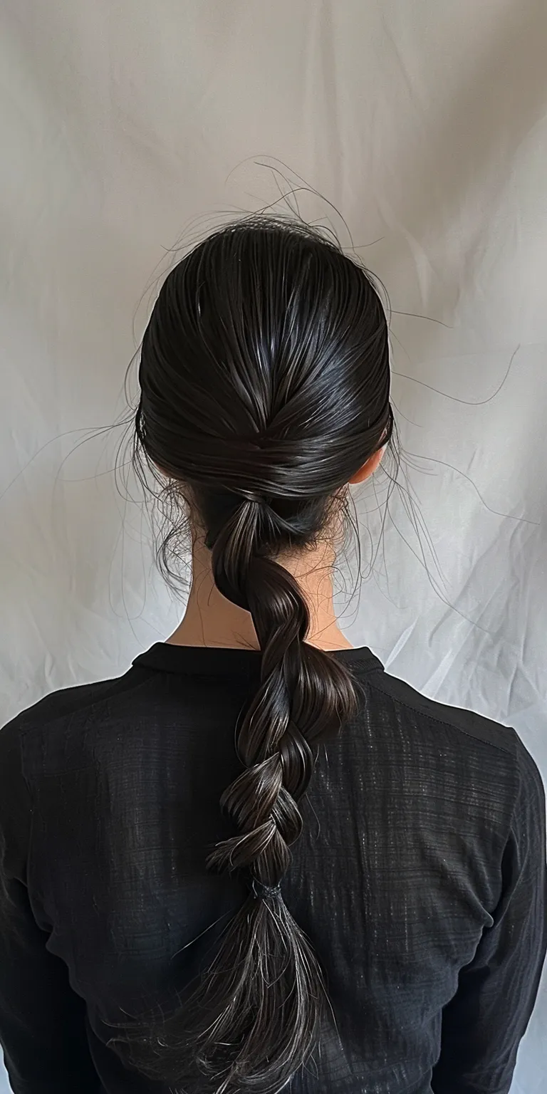 curtain bangs ponytail French twist, braid, Waterfall braids, Braid, Japanese women's hairstyles