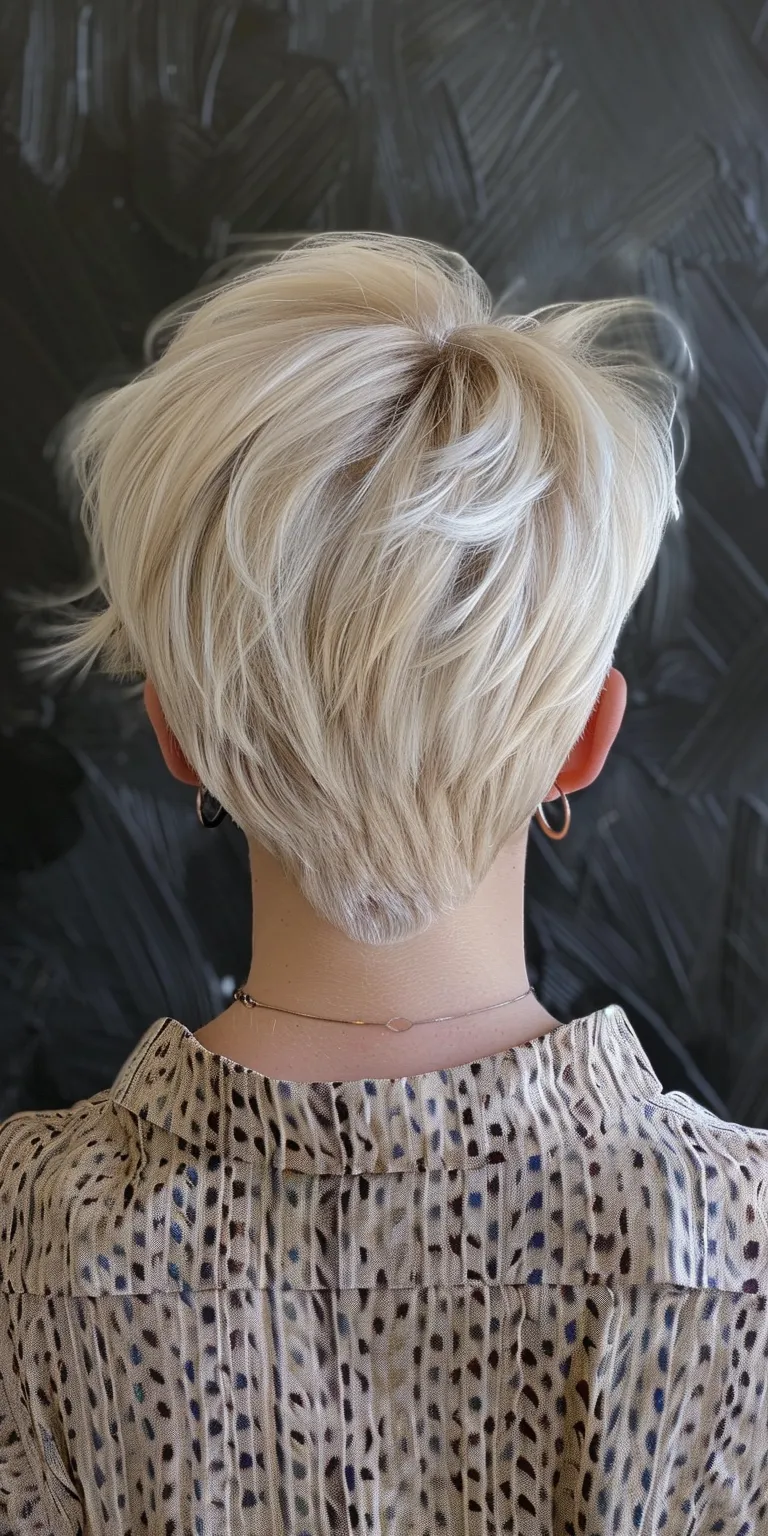 short blonde hairstyles Asymmetric cut, Short brush Pixie Digital perm, Butterfly haircut