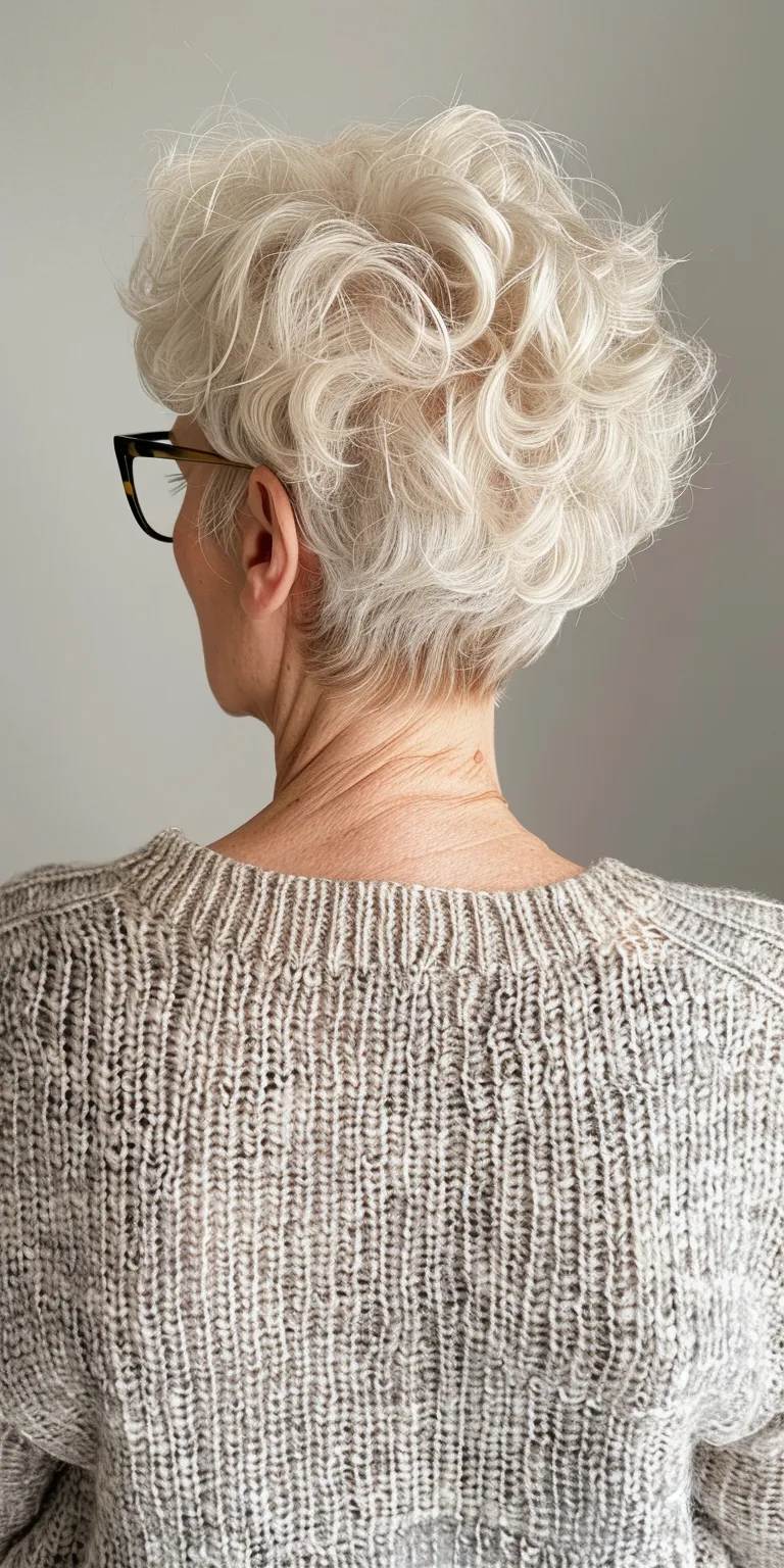 hairstyles for over 50 with glasses Asymmetric cut, Digital perm, Short brush Layered hair, Feathered hair