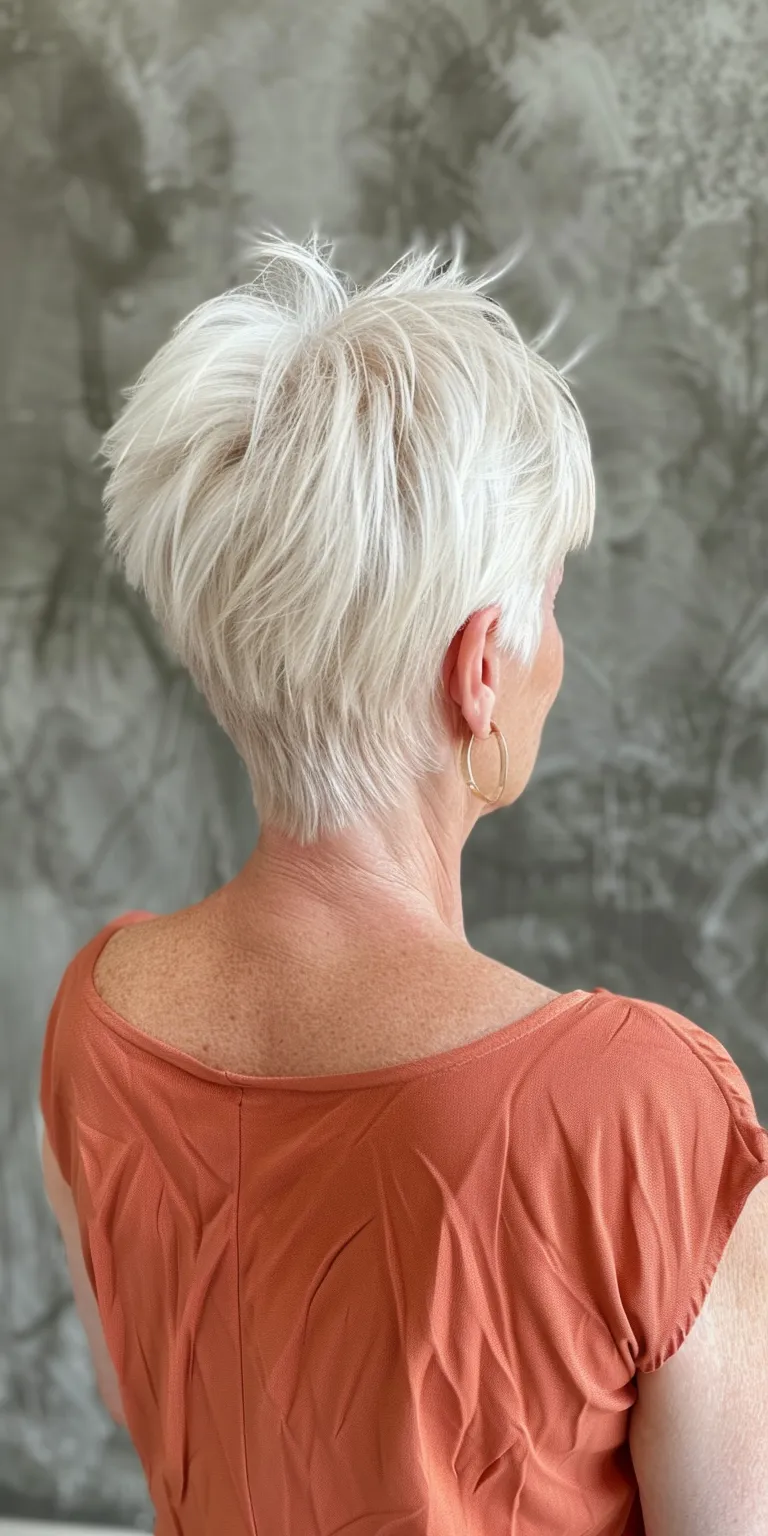 short hairstyles for women over 60 Short brush cut, Asymmetric Digital perm, Tonsure, back and sides