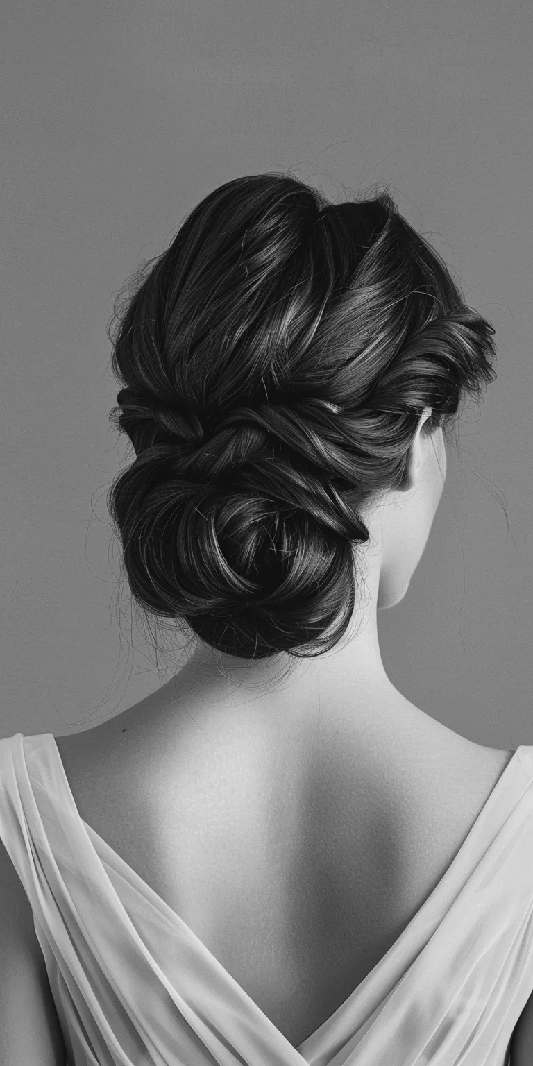 side bun hairstyle Chignon, Updo, Milkmaid braid, French twist, Finger wave