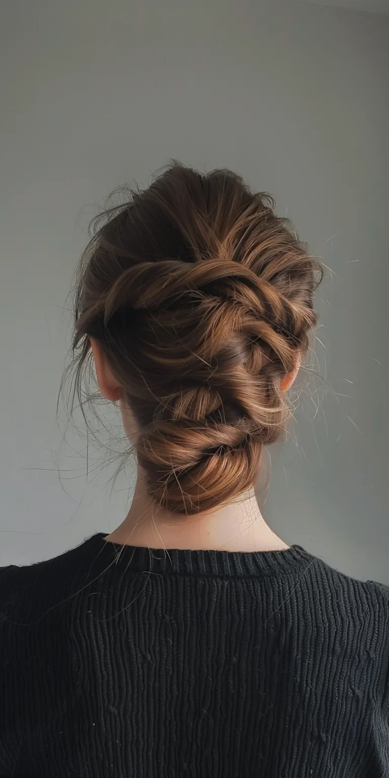 simple hairstyles Updo, Chignon, French twist, braid, Ballerina bun