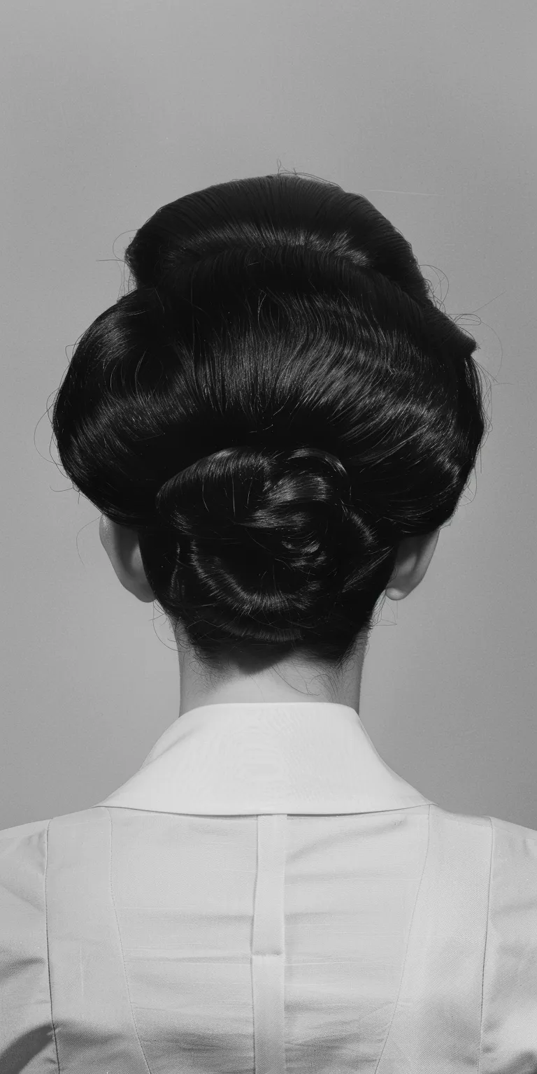 60's hairstyles Chignon, Updo, Japanese women's hairstyles, Pompadour, French twist