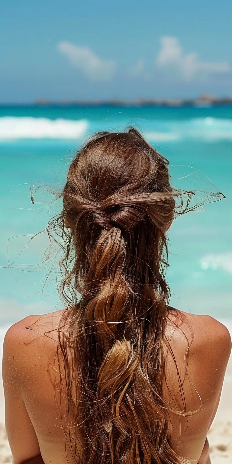 beach hairstyles Boho braids, Waterfall Chignon, Hair twists, Mermaid hair