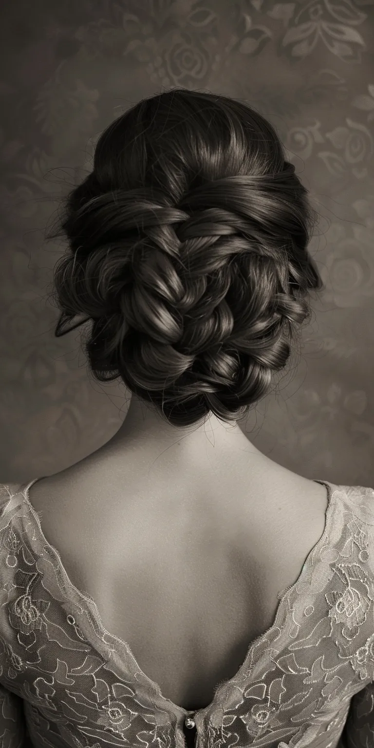 formal hair styles Milkmaid braid, Chignon, Updo, Historical Christian hairstyles, French braid