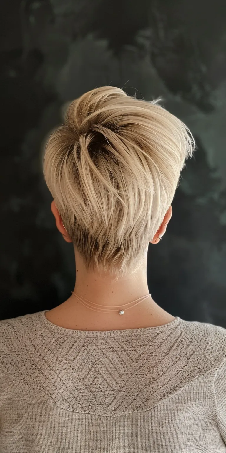 short blonde hairstyles Asymmetric cut, Short brush Pixie French twist, Digital perm