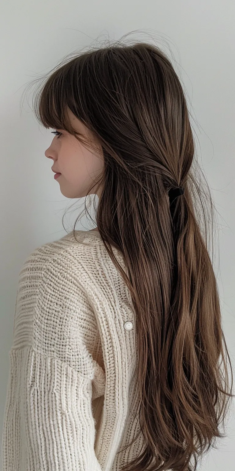 long hairstyles with bangs Layered hair, Boho braids, Waterfall Long Asymmetric cut