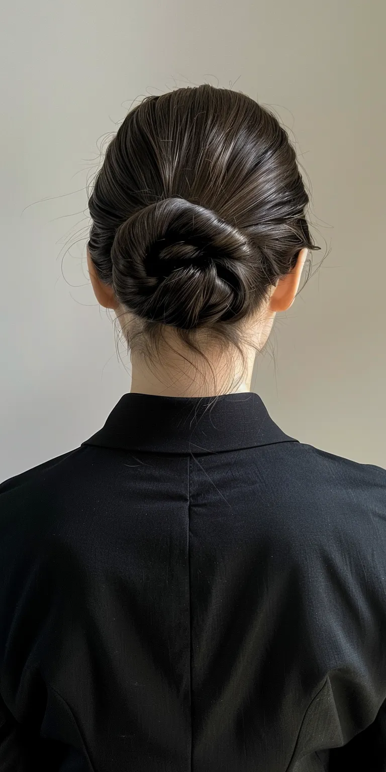 slick back hairstyle French twist, Chignon, Updo, Ballerina bun, Japanese women's hairstyles