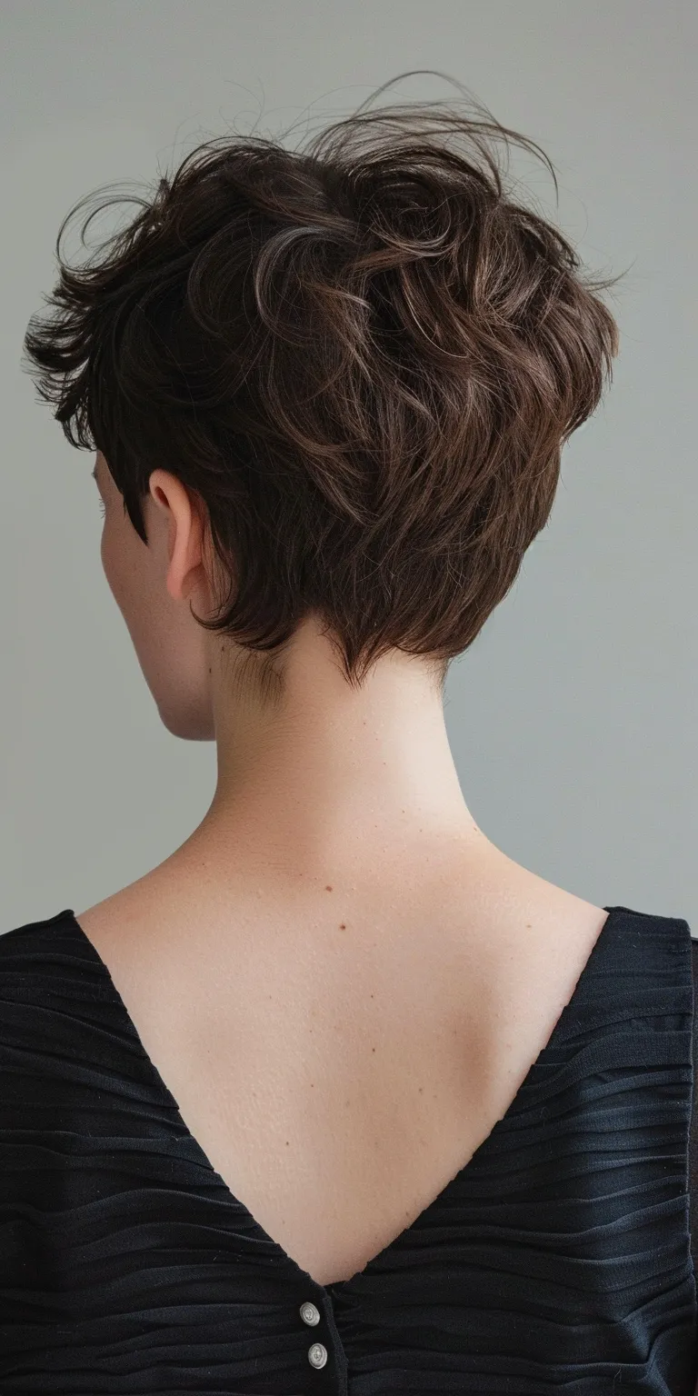 short hairstyles for thin hair Asymmetric cut, Chignon, Short brush Pixie Updo