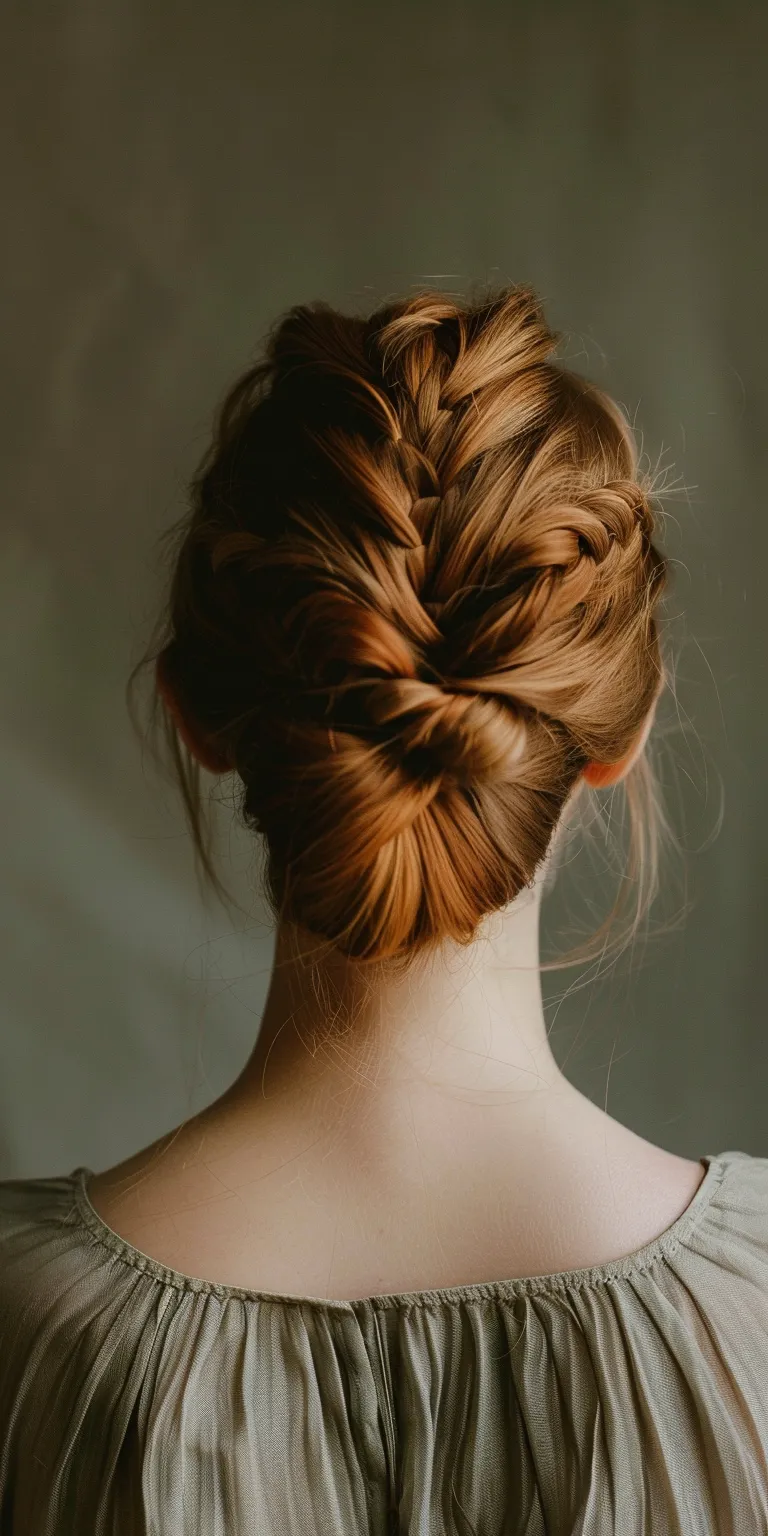 braided bun Chignon, French braid, Updo, twist, Milkmaid braid