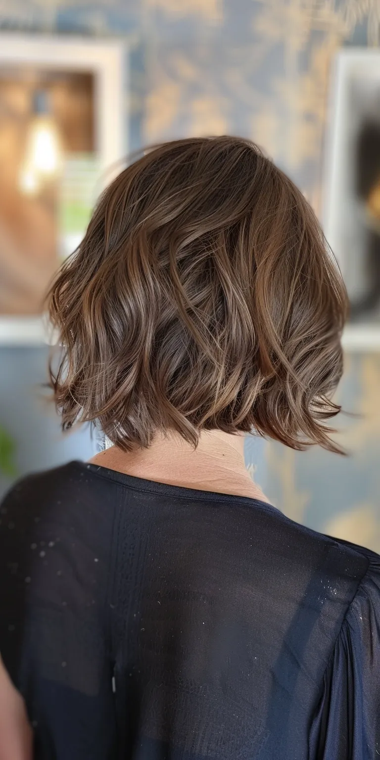 mid length bob Asymmetric cut, Bob Layered hair, Short brush Digital perm