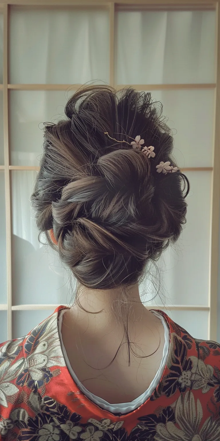 samurai hairstyle Updo, Ballerina bun, Chignon, Milkmaid braid, Japanese women's hairstyles