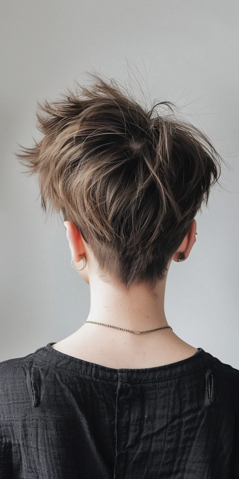 pixie hairstyles Asymmetric cut, Chignon, Pixie Updo, Short brush cut