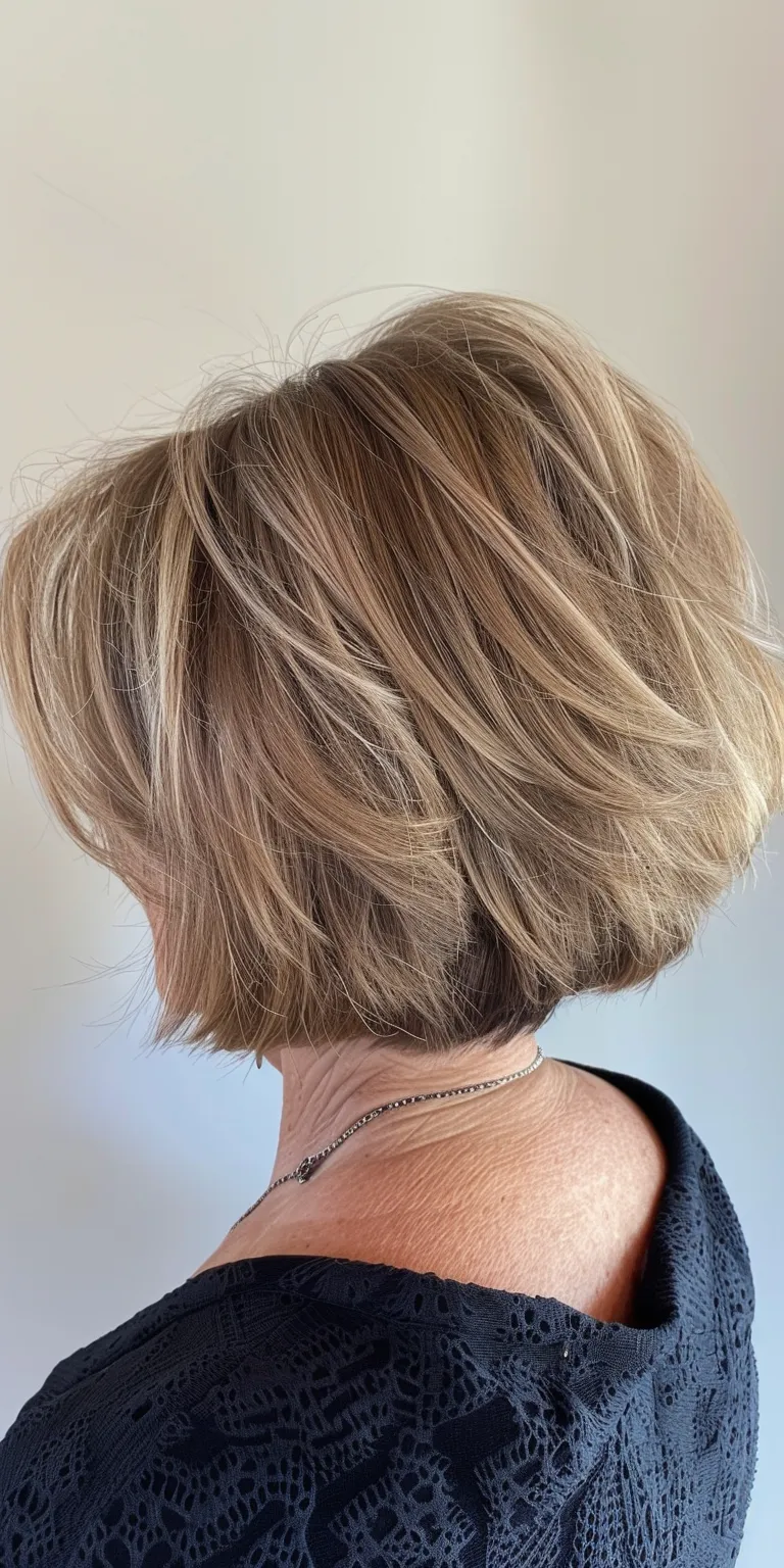 short layered bob hairstyles Asymmetric cut, Short brush Professional Digital perm, Layered hair