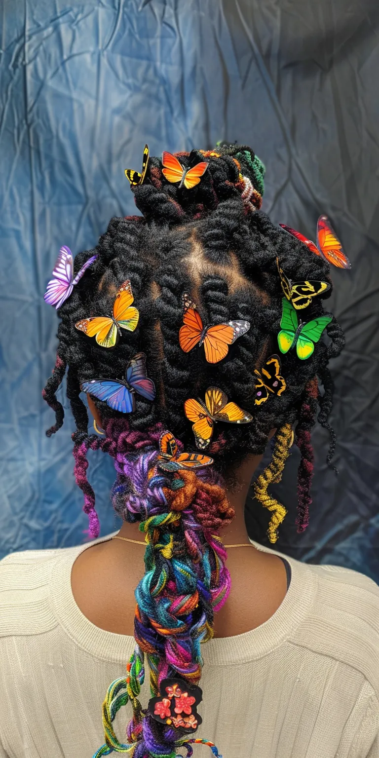 butterfly locs with color Crochet braids, Butterfly haircut, Hair twists, Digital perm, Kinky hair