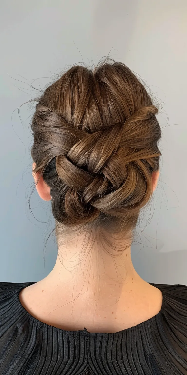 braided bun Updo, French twist, Chignon, Ballerina bun, Milkmaid braid