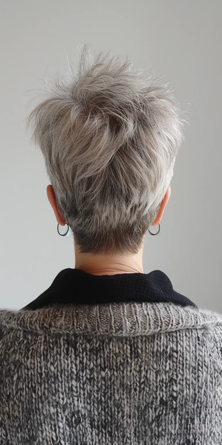 short gray hairstyles Asymmetric cut, Short brush Pompadour, Layered hair, Feathered hair