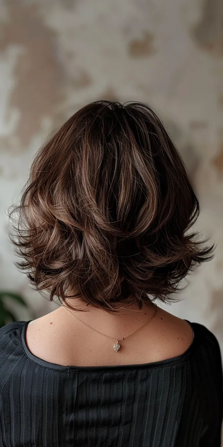 below shoulder length haircuts Asymmetric cut, Digital perm, Layered hair, Bob Short brush cut