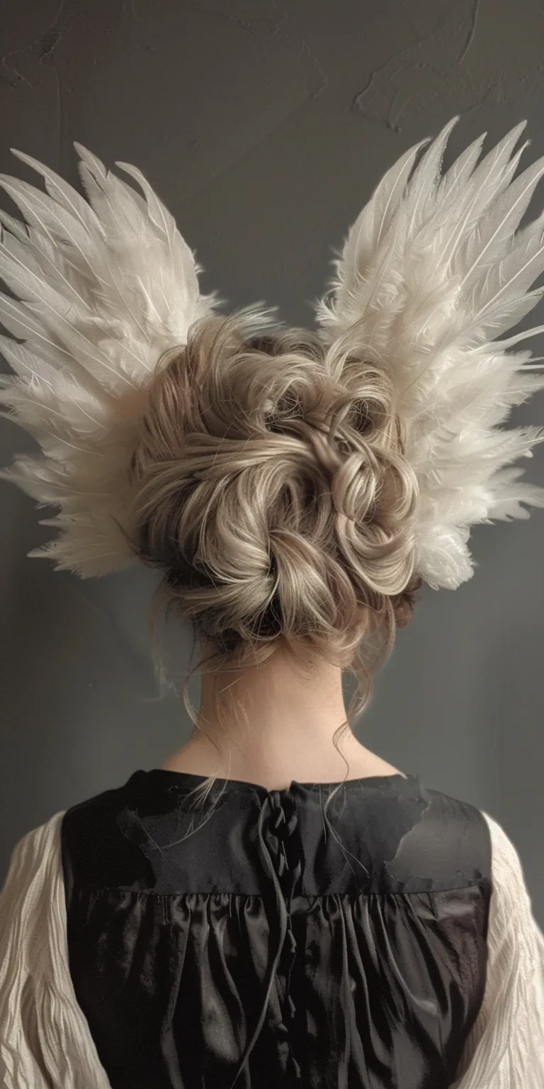 wings hairstyle Feathered hair, Updo, Ballerina bun, Chignon, Historical Christian hairstyles