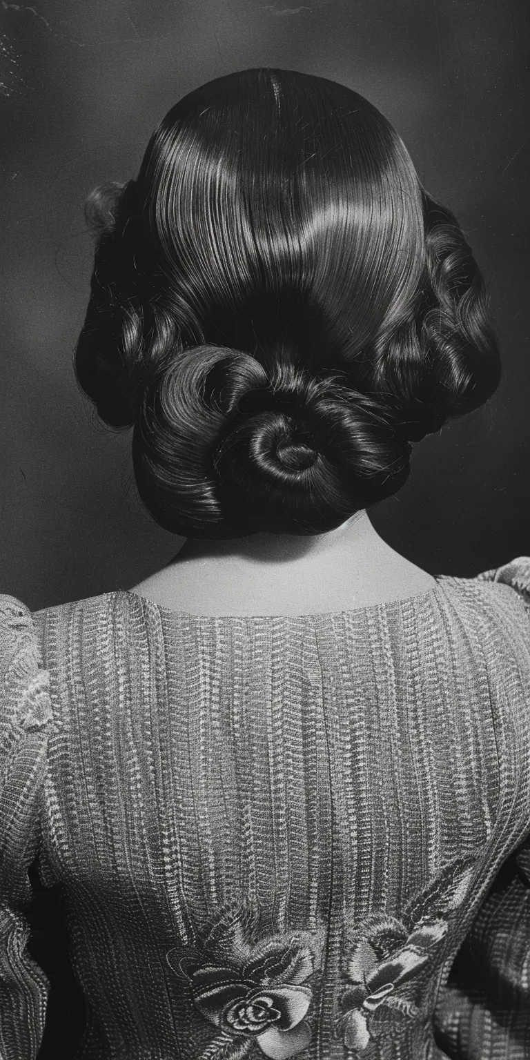 1950 hairstyles Chignon, Milkmaid braid, Updo, Historical Christian hairstyles, Finger wave