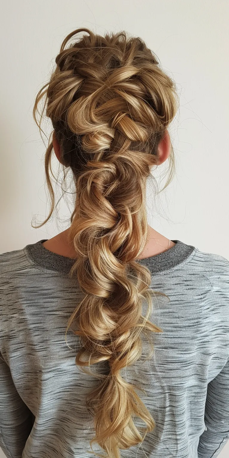 curled hair styles Waterfall braids, Updo, French braid, Milkmaid Boho braids