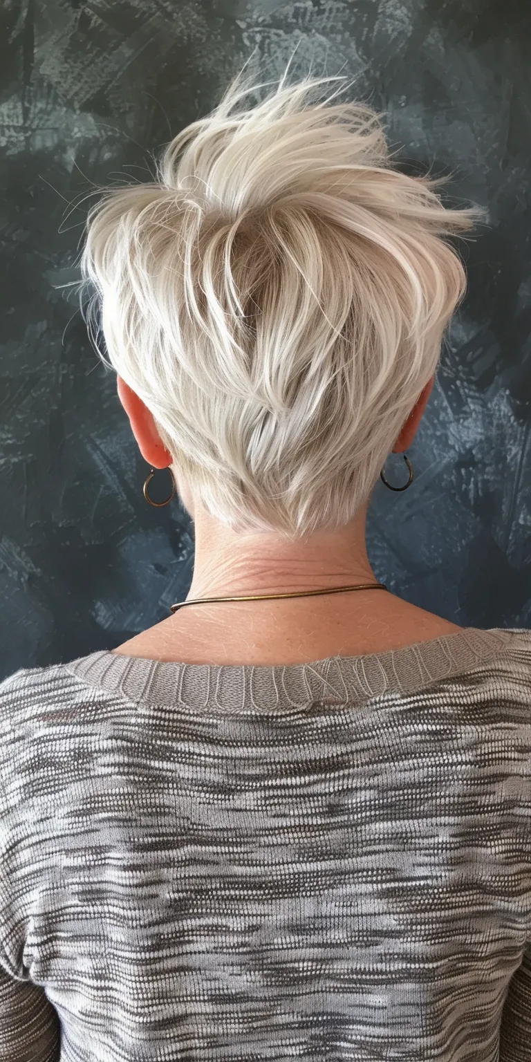 short hairstyles for mature women Short brush cut, Asymmetric Pixie Pompadour, back and sides