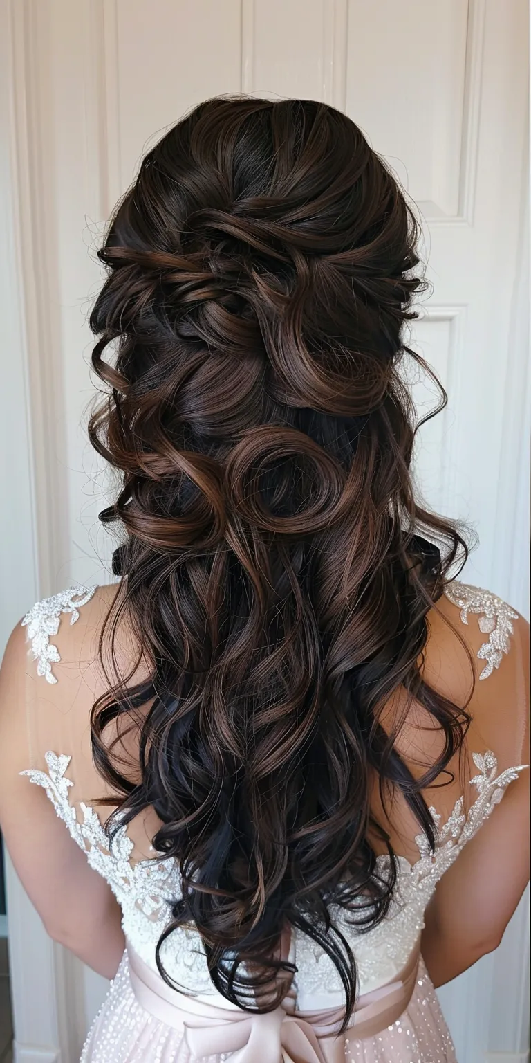 curled hair styles Updo, Waterfall braids, Milkmaid braid, Layered hair, French twist